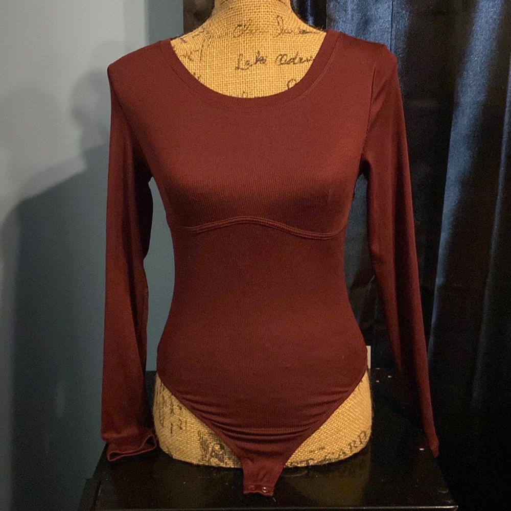 Maroon long sleeve bodysuit
